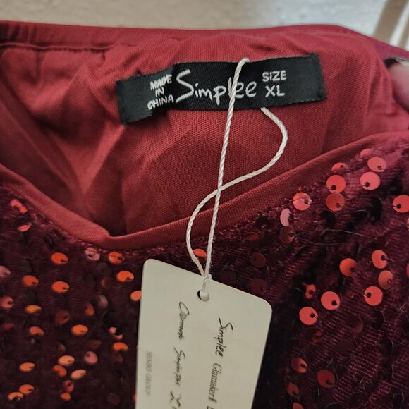 Simplee Deep Red Floor Length Fitted Sequin Dress With Slit Size XL - Picture 6 of 9